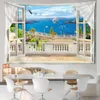 Tapestries Dome Cameras Imitation Window Scenery Tapestry Wall Hanging Seaside Scenery Dormitory Bohemian Living Room Home Decor R230714