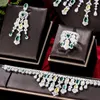 Collana Orecchini Set Missvikki Luxury Green 4PCS Bracciale Set di anelli per le donne Wedding Naija Bridal Cubic Zirconia Dubai Jewelry