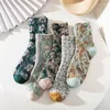 Women Socks Harajuku Retro Embroidery Woman Japanese Kawaii Cute Ethnic Lolita Lace Flower Crew Christmas Gift Fashion 019