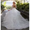 2020 New Vintage Ball Gown Wedding Dresses Princess 2020 Long Sleeve Open Back Appliques Lace Tulle Tiered Skirt Bridal Wedding Go245e