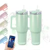 40oz Sublimatie Bluetooth-luidspreker Tumbler Macaron Matte Tumbler met luidspreker Draadloze intelligente muziekbekers Roestvrijstalen slimme waterfles met handvat