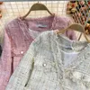 Giacche da donna Design Autunno Lurex Rattoppato Tweed Giacca a maniche lunghe in lana con scollo a V Cappotto monopetto ML