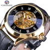 Forsining Roman Number Display Golden Movement Open Work Retro Classic Men Watch Top Brand Luxury Automatic Skeleton Wristwatch294C