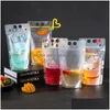 Autre Drinkware Transparent Self Seal Drink Bag Avec St Frosted Plastic Beverage Diy Container Party Fruit Juice Drinks Pouch Drop D Dhu52