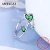 Luxueux New Fine Jewelry Ring Real 925 Sterling Silver Leaves Emerald Green Slub Open Rings Pour Femmes Anillos BC040 L230704