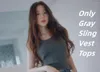 Débardeurs pour femmes Kpop GIDLE High Street Sexy Slim Élastique Sling Vest Femmes Été 2023 Gris Sans Manches Camis Fille Off-Shoulder Crop Tops