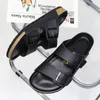 Slippers Leather Men Sandals Outside Black /gray/light Green Shoes Casual Soft Flip Flops Male Cool Beach Summer Slides