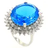 Anelli a grappolo 26x23mm Accattivanti grandi pietre preziose Swiss Blue Topaz CZ Donne Incontri Argento