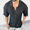 Camisetas masculinas 2023 verão tricô suéter gola polo manga curta oco buracos cardigã moda streetwear masculino tops