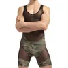 Regatas masculinas Masculino Sexy Body Macacão Man Underwear Wrestling Shapers Camuflagem Ultra Fino Justo