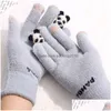 Other Home Textile Women Winter Touch Sn Thicken Warm Knited Gloves Panda Stretch Luve Imitation Wool Fl Finger Outdoor Skiing Cyc Dhjwn