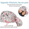 Berets Fashion 3PC Unisex Cap With Buttons Bouffant Dust-proof Print Hat Sweatband For Womens And Mens Casual Accessories