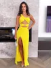 Casual Dresses Summer Yellow Ankle-Length Women Sexy One Shoulder Sleeveless Cut Out 2023 Bodycon Fashion High Street Birthday Party Dress
