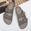 Slippers Leather Men Sandals Outside Black /gray/light Green Shoes Casual Soft Flip Flops Male Cool Beach Summer Slides