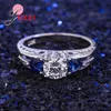 Auténtica Plata de Ley 925 azul en forma de corazón brillante cristal promesa anillos de dedo para mujeres Navidad accesorio de joyería de lujo L230704