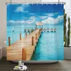 Rideaux de douche Paysage de bord de mer Rideau de douche en polyester imprimé 3D Pont en bois Tissu naturel Rideau de salle de bain imperméable pour baignoire 180x180