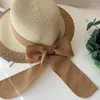 Wide Brim Hats Korea Summer Sunscreen Big Sun Hat Seaside Vacation Beach Straw Women's Bow Lace Casual Dome Cap Mujer