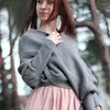 Women's Knits Short Cardigan Women V-shaped Cross Line Neck Off Shoulder Knitted Sexy Pullover Sweater Scarf Sweaters Knitting Clothing Tops