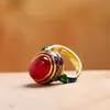 Artisanat d'or ancien original anneaux de cornaline naturelle pour les femmes fleur émail style national lumière luxe bijoux de mariage L230704