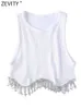 Zbiorniki damskie Camis Zevity Women High Street Sexy Hem Tassel Diamond Freading Knitting T Shirt Chic Short Tank Lady Slim Crope Tops LS1311 230713