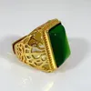 Anéis Cluster Vintage Quadrado Verde Jade Ágata Esmeralda Pedras Preciosas Diamantes Bague Para Homens Joias Cheias De Ouro 18k Bandas Acessórios Legais