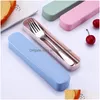 Dinnerware Sets Outdoor Picnic Portable Stainless Steel Tableware Set Activity Travel Three-Piece Fork Spoon Chopsticks With Pp Box Dh7Os