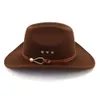 New Brown Belt Buckle Cappello da cowboy occidentale Donna Uomo Stile etnico Cowgirl Cappello Fedora Cappello da sole a tesa larga Cappello Panama in feltro