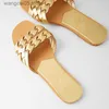 Slippers 2022 Zomer Vrouwen Flats Designer Slippers Weave Muilezels Sexy Vierkante Neus Beac Goud Sandalen Dames Slides Mode Schoenen t230714