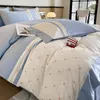 Conjuntos de cama 1000TC Algodão Egípcio Rosa Azul Conjunto Premium 4 Pçs Luxo Chique Redondo Dot Laço Bordado Capa de Edredom Lençol Fronhas