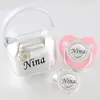 赤ちゃんの歯のおもちゃをカスタマイズした名前の任意の名前Po Bling Silver Baby Pacifier Clip Pacifier Box set bpa free Infant Nipple Luxury Pacifier Case Chupeta 230714