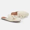 Toe Slippers Square Mules Women Summer Fringed Flat Shoes Woman Tassels Sandals Woven Comfortable White Beach Slides 23071 61