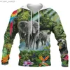 Men's Hoodies Sweatshirts Men's Socks HX Animal Sweatshirt 3D Print Tropical Plant Parrot Elephant Hoodie Zipper Coat Men's Sportswear S-7XL Z230720