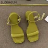 Sandali SUOJIALUN Summer Sandalo da donna a fascia stretta Fashion Square Tacco basso Ladies Elegant Dress Sandal Shoes Outdoor Casual Slides 230714