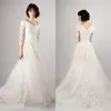 Vintage Demi Manches A-ligne Robes De Mariée 2019 Modeste Cathédrale Train Dentelle Broderie Plein Arrière Pays Jardin LDS Robe De Mariage305t