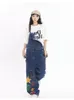 Frauen Jeans Frauen losen gerade Overalls Casual Gurt Blue Denim Hosen Hip Hop Hosentender Hosen Streetwear weiblicher Druck Jumpsuit