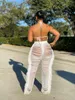 Solid Tassel Bikini Top and Knit Hollow Out See Through Pants Two Piece Set Women kläder mode Summer Nya klubbutrustning