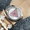 Modische Armbanduhr für Damen und Mädchen, dreieckiges Zifferblatt im Kristallstil, Metall-Stahlband, Quarzuhren GS22202a