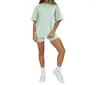 Women's Tracksuits Summer Solid Short Sleeve Round Neck Pullover Top Urban Casual Shorts Fashion Set Female And Lady