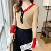 Pulls pour femmes Colorblock femmes col en v mince boutons coréens mode blanc tricoté hauts pull femme automne hiver 2023 femme vêtements