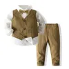 Tshirts Baby Boy Long Sleeve Gentleman White Shirt Bowtie Tuxedo Jumpsuit Overall 230713