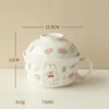 Bowls Strawberry Bowl Instant Noodle Ceramic Cute With Lid Household Eating Rice One Dual-use