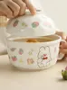 Bowls Strawberry Bowl Instant Noodle Ceramic Cute With Lid Household Eating Rice One Dual-use