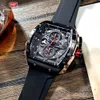 MINI FOCUS Chronograph Quartz Watches for Men Military Sport Silicone Strap Waterproof Wristwatch with Tonneau Dial Auto Date