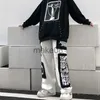 Męskie spodnie gotyckie punkowe spodnie do anime Patch Pants for Men Women Wysoka talia Czarne spodnie Wideleg Casual Pant Harajuku Y2K Męskie dna J230714