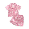 Ensembles de vêtements bébé garçon à manches courtes hauts et shorts boutonnés ensemble de pyjama ajusté 2 pièces pyjama en coton mélangé vêtements de nuit d'été