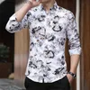 Men's Casual Shirts LIFENWENNA Spring Men's Shirt New Fashion Chinese Style Print Long Sleeve Shirts Men Casual Flower Beach Hawaiian Shirt 6XL 7XL T230714