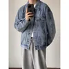 Herrjackor Autumn Blue Denim Jacket Men mode överdimensionerad baseball uniform herr streetwear koreansk lös hip-hop bombplan