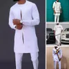 Tute da uomo Uomo Dashiki Camicia a maniche lunghe Set di pantaloni bianchi Uomo 2 pezzi Completo completo Abiti maschili tradizionali Tshirt Pantalone per 230713