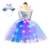 Sukienki dziewczynki dziewczynki Pastelowe sukienki z LED LED DZIECKO Dziecięce Przyjęcie urodzinowe Sukienki Dzieci Mermaid Costumes Baby Girl Rainbow Unicorn Tutu 230714