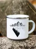 Mokken Avontuur Bos Berg Print Emaille Creatieve Koffie Water Melk Cups Camping Mokken Handvat Drinkware Kampvuur Camper Mok Geschenken R230713